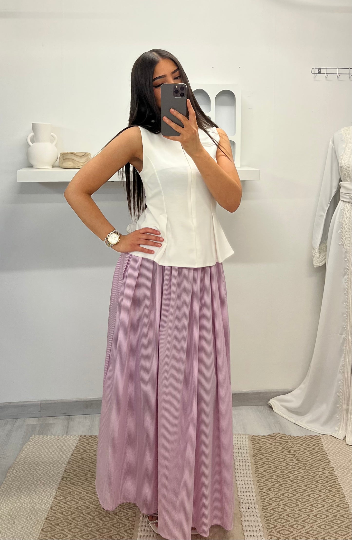 Jupe à rayures rose