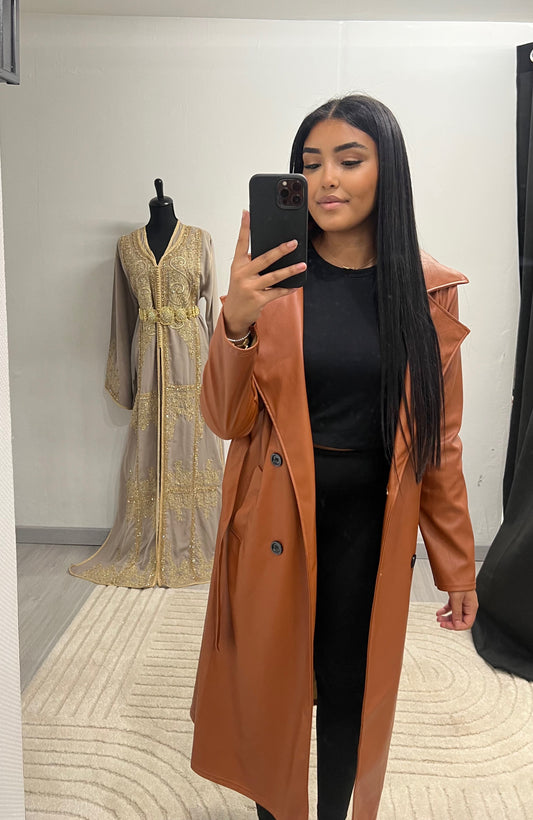 Trench en similicuir marron