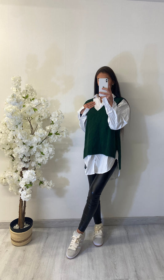 Chemise+pull vert