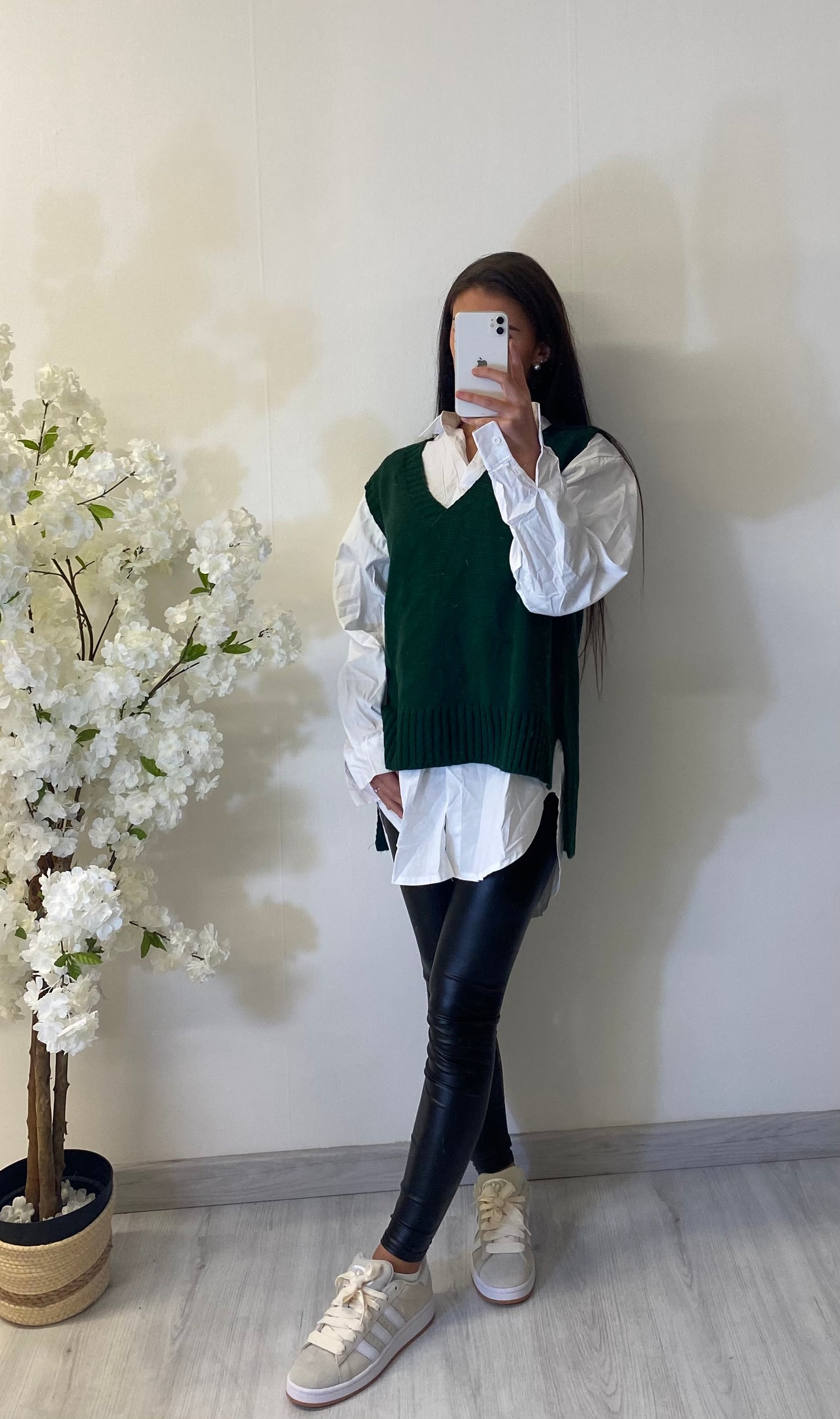 Chemise+pull vert